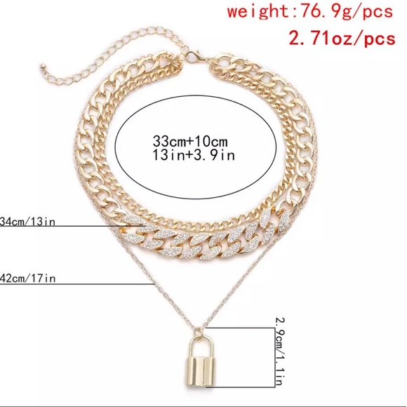 Gold Unisex Multilayer Padlock Chain Necklace - Picture 8 of 8